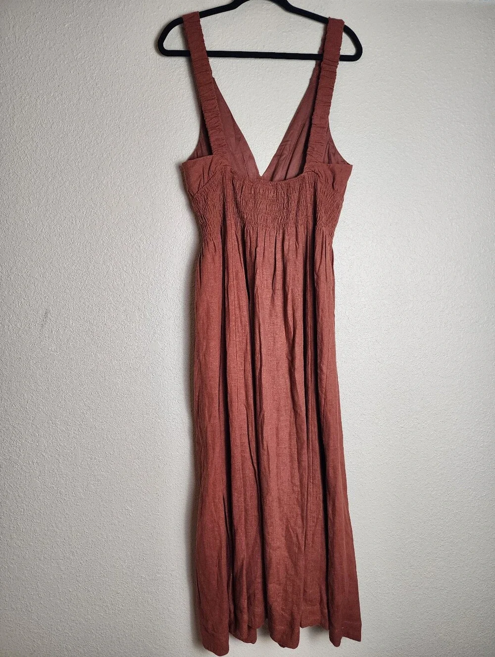 Abercrombie & Fitch Linen Blend Plunge Maxi Dress Large Tall NWT Rust Brown